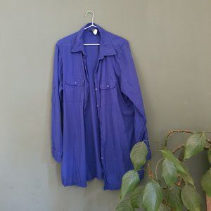 Ralp Lauren Blue Cotton Button Down Safari Style Shirt